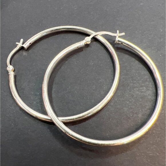 Sterling Silver Large Hoop Earrings 40mm 1.5" Snap Closure Mark SU925IN - Picture 1 of 5